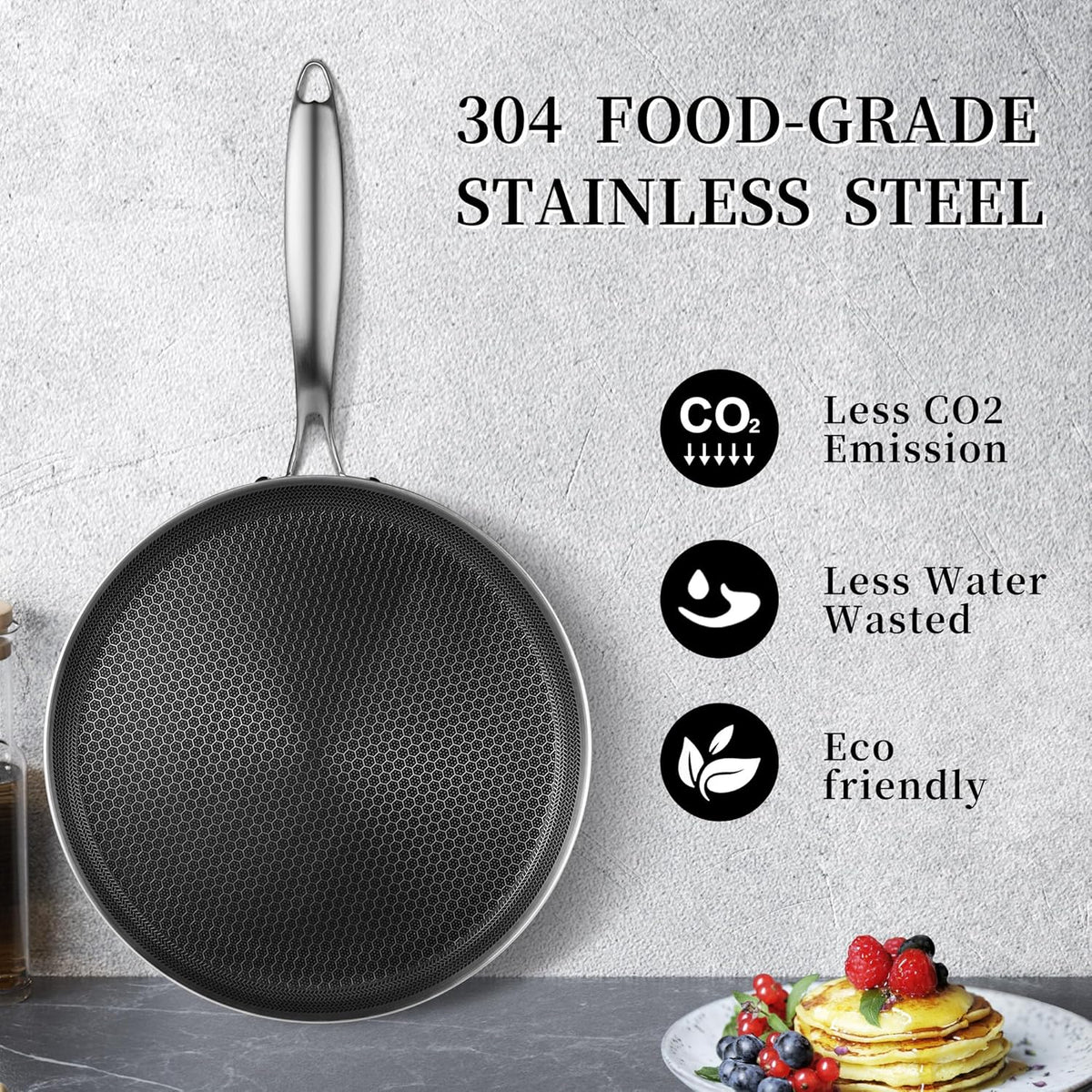 Nonstick Crepe Pan 11inch Stainless Steel Crepe Pan Honeycomb Coating Flat Skillet Tawa Dosa Tortilla Pan,Omelet Pan with All Stove Tops Available, Induction Compatible