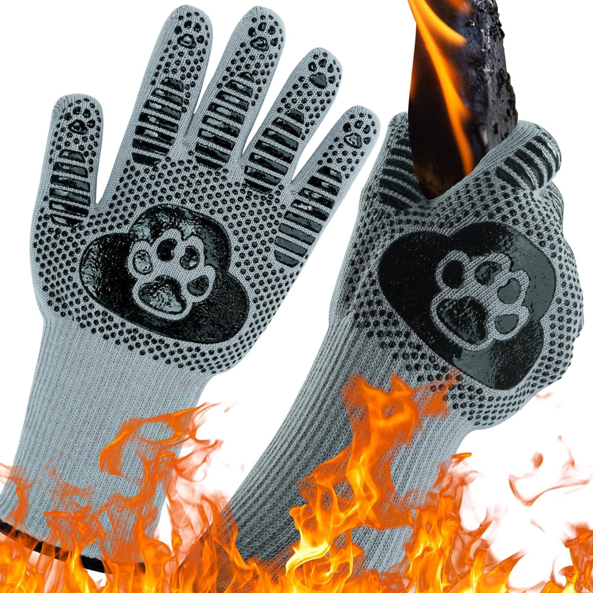 UBeesize Lengthen BBQ Gloves (Bear Paw), 1472°F Heat Resistant Grill Glove, 14 inch Fireproof Oven Gloves for Cooking, Non-Slip Fire Glove for Grilling, Barbecue, Smoker, Baking, Frying