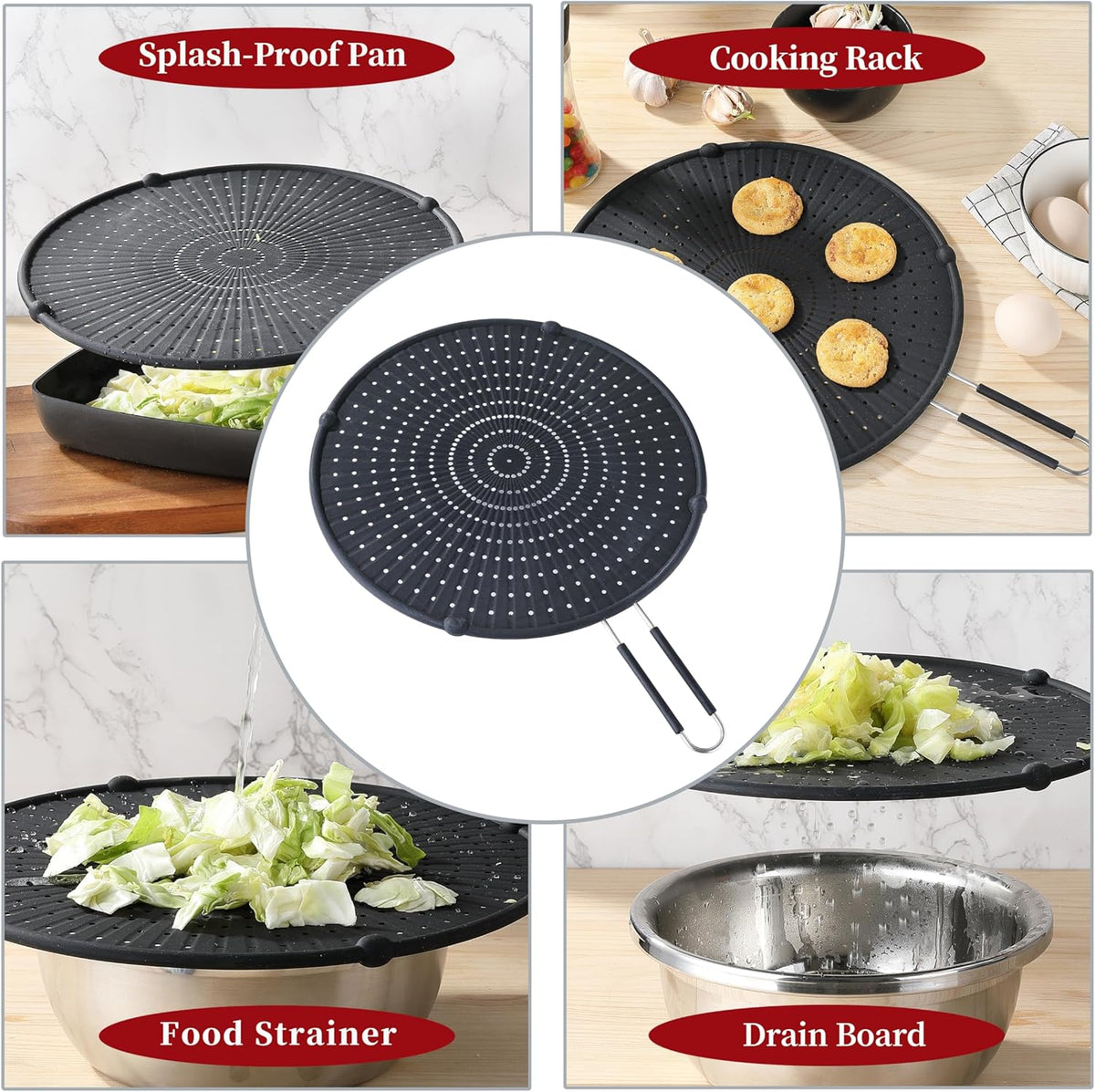 Splatter Screen for Frying Pan, Kaloo Grease Splatter Guard, Heat-Resistant Splatter Guards for Frying, Silicone Splatter Guard for Everyday Cooking, Dishwasher Safe (13inch,Black)