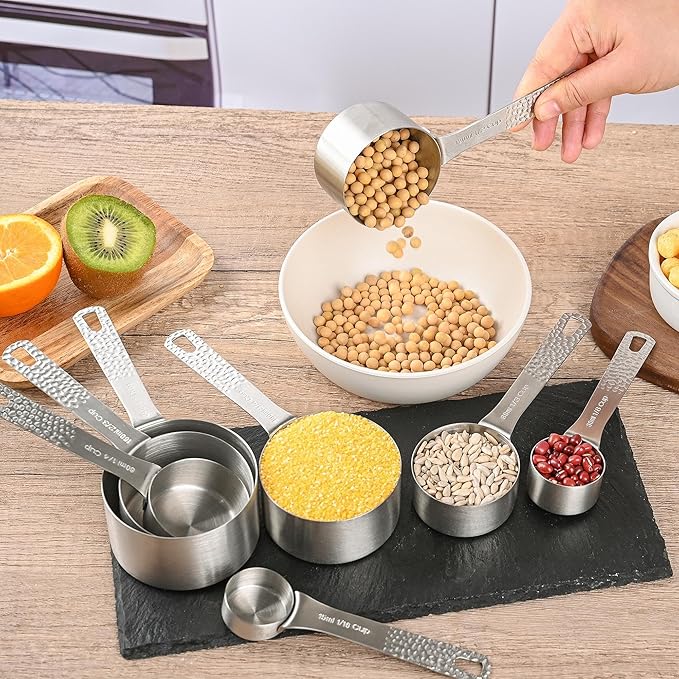Measuring Cups and Spoons Set 19, Metric & US 18/8 Stainless Steel Measuring Cups and Spoons Set for Kitchen and Baking, Dry & Liquid Metal Measure Cup Spoon with Measure Equivalents