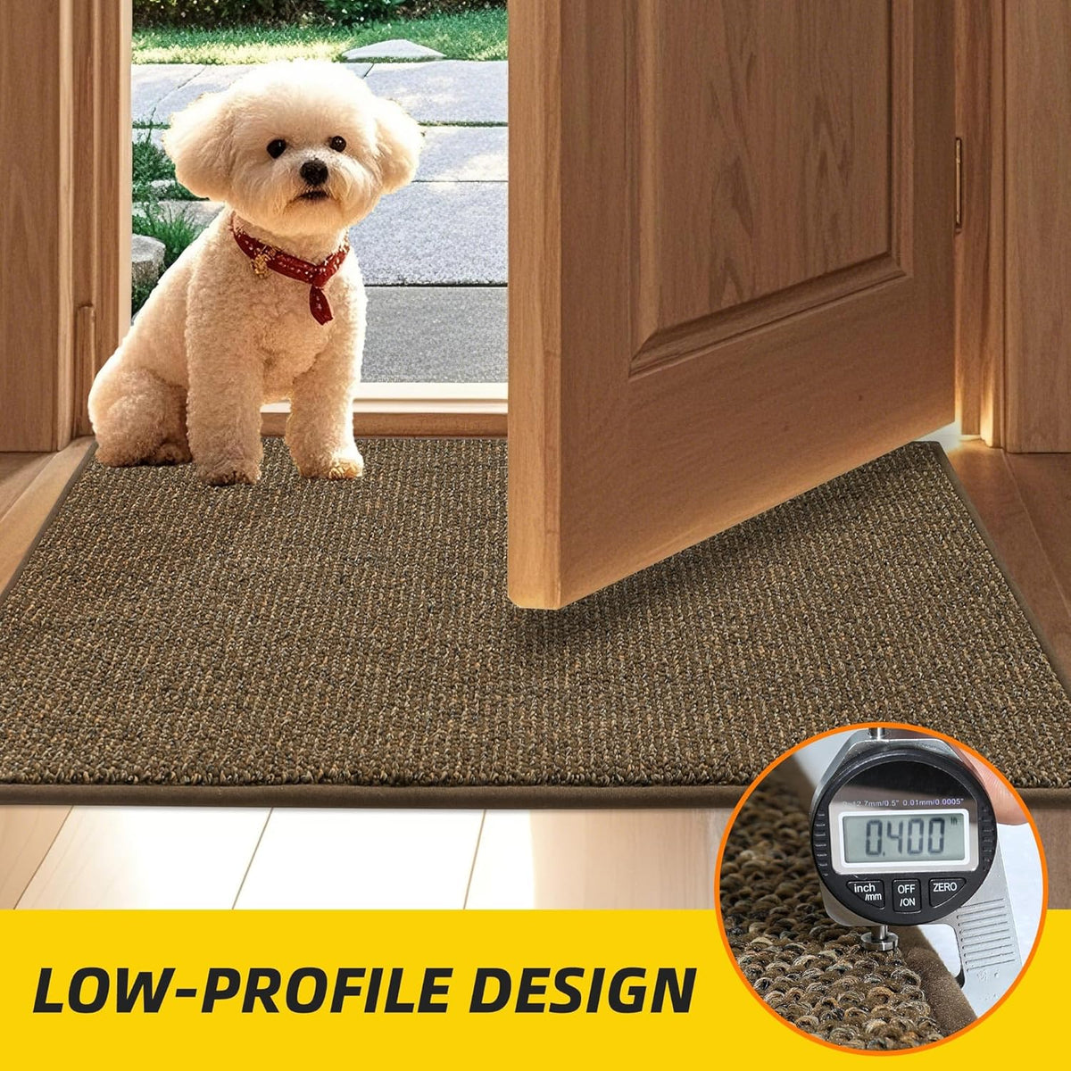 JSEI Dirt Trapper Door Mat 24"x36" Non-Slip Washable Entrance Mat, Dog Doormats, Absorbent & Fade-Resistant Floor Mats, Low Profile Welcome Mats for Entryway, Front Door, and Inside Entrance, Brown