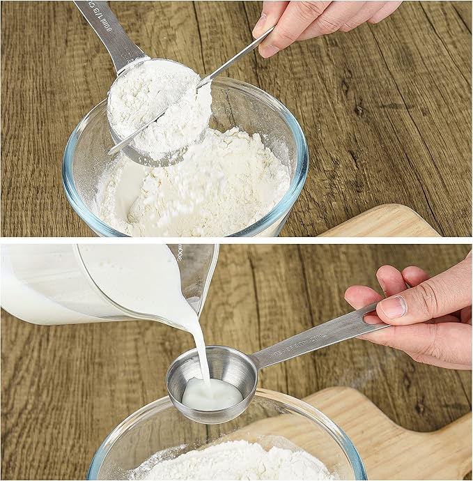 Measuring Cups and Spoons Set, 18/8 Stainless Steel 7 Measuring Cups and 8 Measuring Spoons with Leveler, Kitchen Measure Cups Spoons, Heavy Duty Baking Measurement Cups Spoons Set