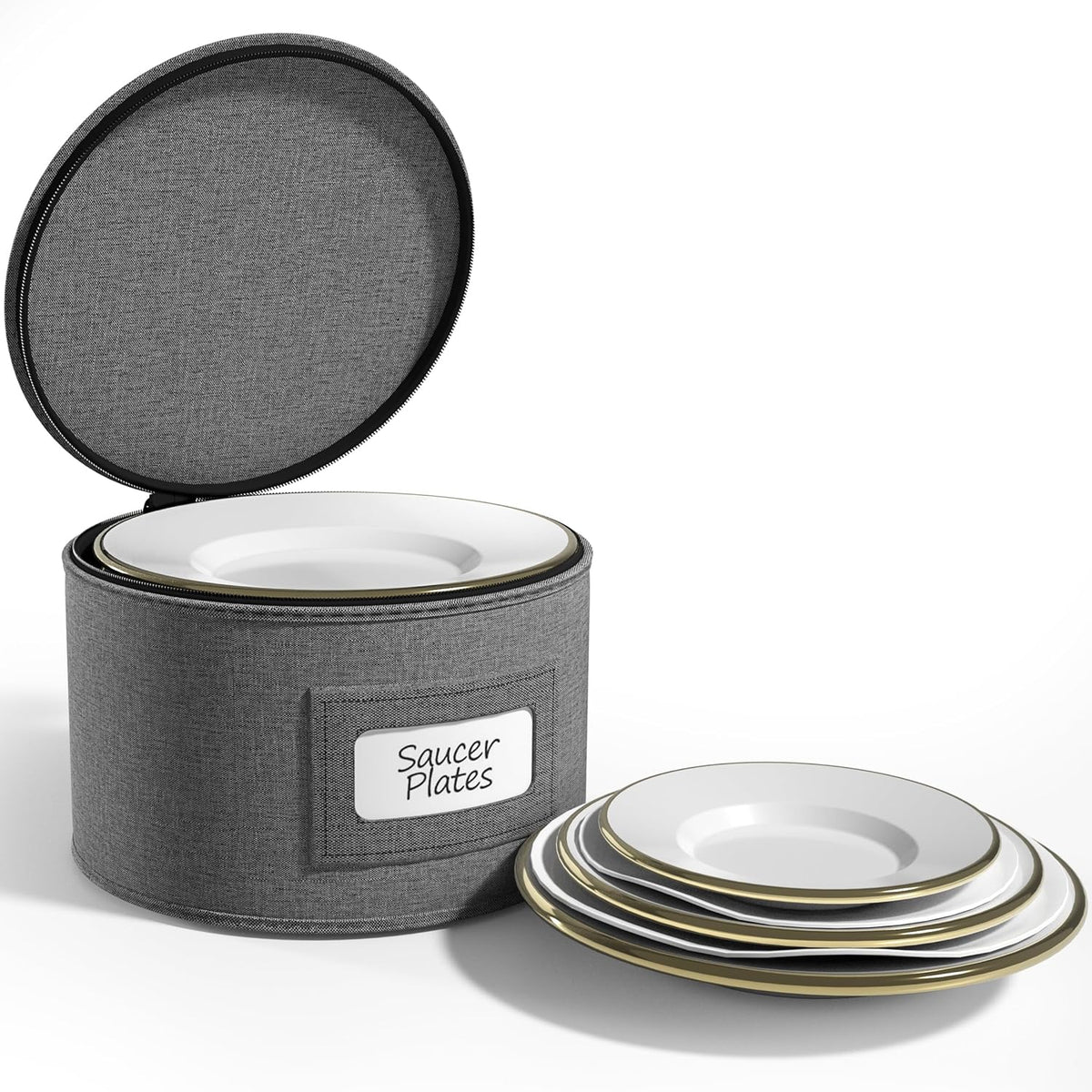 Sorbus China Storage Containers – Dinnerware Organizer for Dessert Plates with Lid (Holds Service for 12) with Felt Protectors – 7.25" x 5"