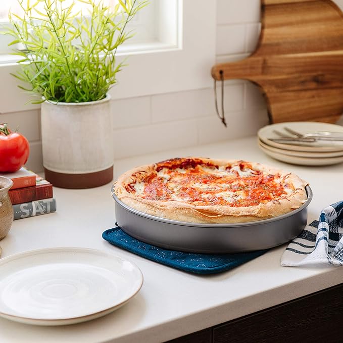 Chef Pomodoro Chicago Deep Dish Pizza Pan 12 Inch, Hard Anodized Aluminum Pizza Pan for Oven, Pre-Seasoned Bakeware Kitchenware, Non-Stick Round Pizza Pans (12-Inch)