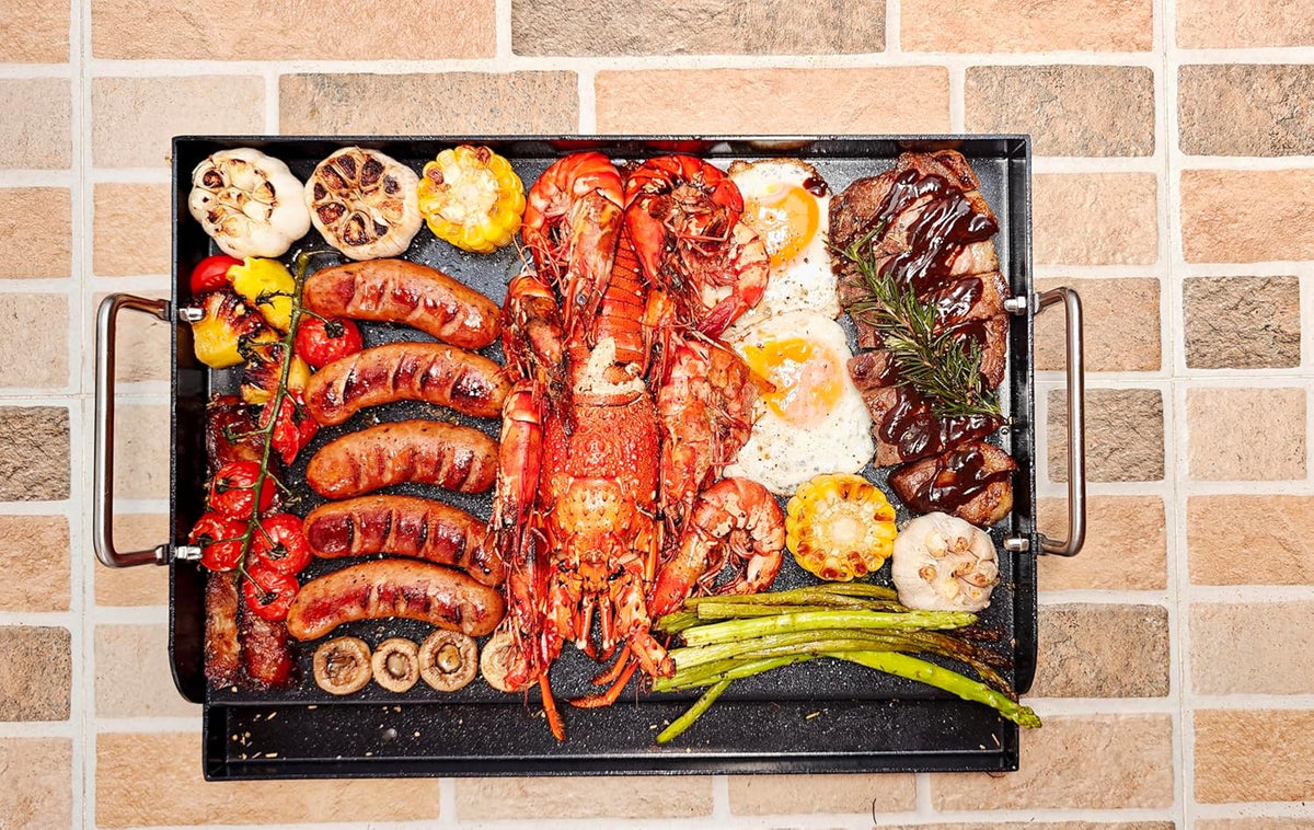 Uniflasy Nonstick Griddle for Gas Grill, Cast Iron Griddle for Outdoor Gas & Charcoal Grills, 25" x16" Nonstick Coating FlatTop Insert Cooking Pan for Weber Charbroil Camp Chef Grill