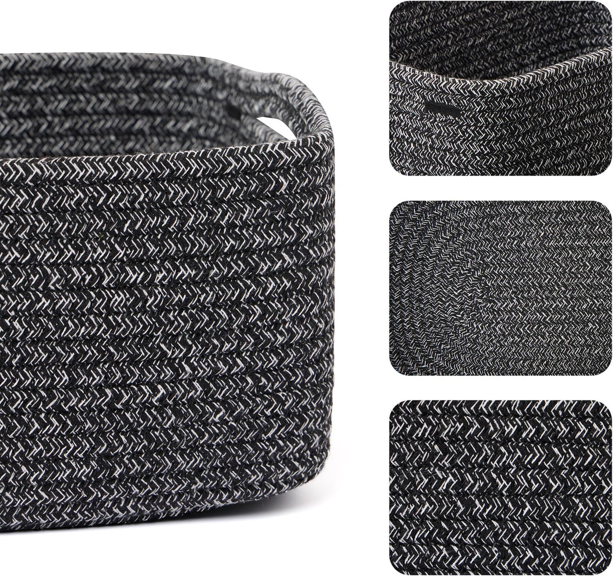 Small Storage Baskets for Organizing | Closet Organizer Bins | Shelf Toy Basket | Woven Rope Baskets | Cube Decorative Box | Shallow Basket | 13x8.5x5.1” | 3 Packs Dark Gray