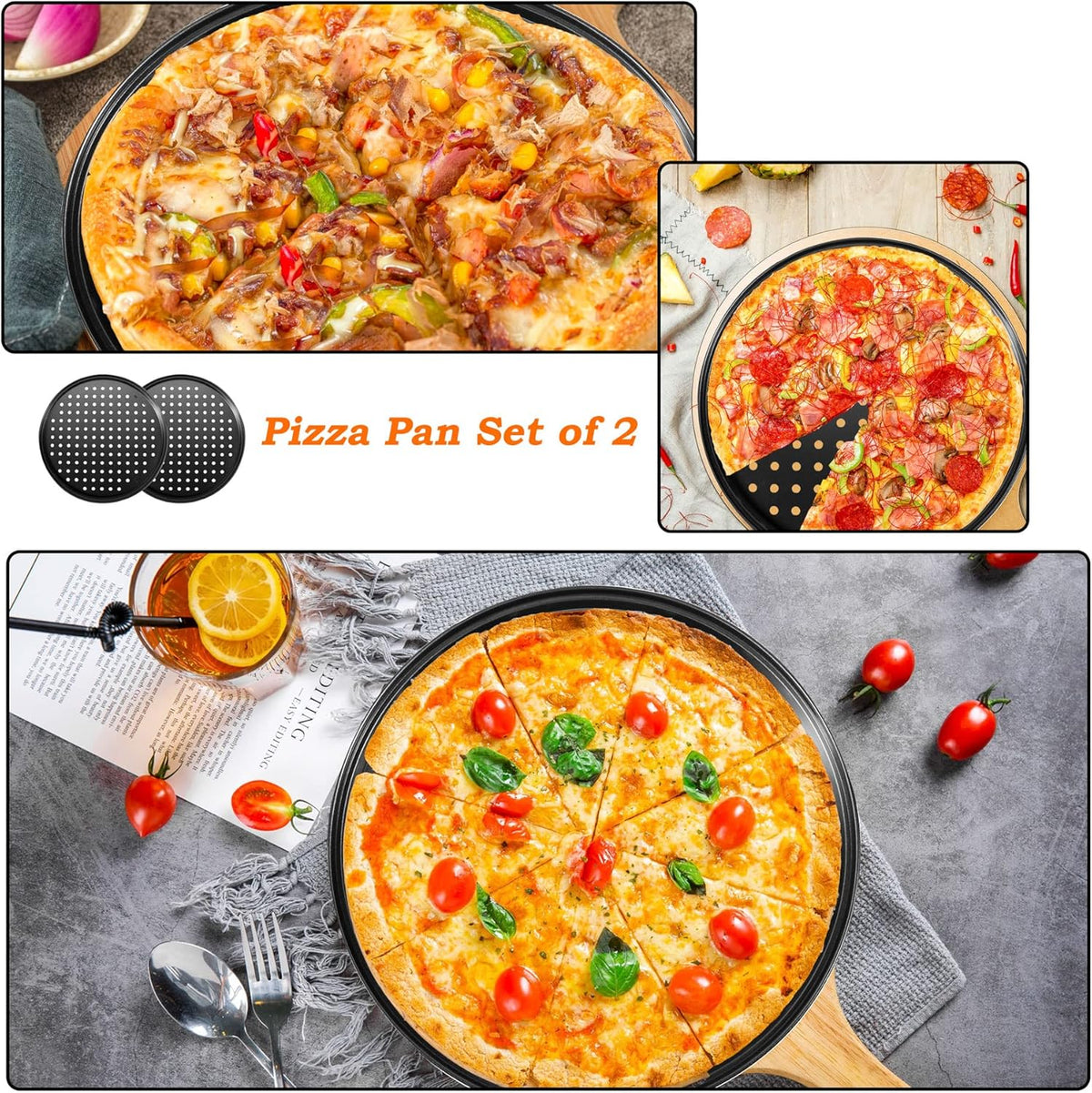 2Pcs Pizza Pans for Oven, Round Pizza Pan with Holes, 12 inch Pizza Tray for Oven, Baking Steel Pizza Oven Accessories, Nonstick Pizza Plates Bakeware Sets For Home Restaurant Kitchen