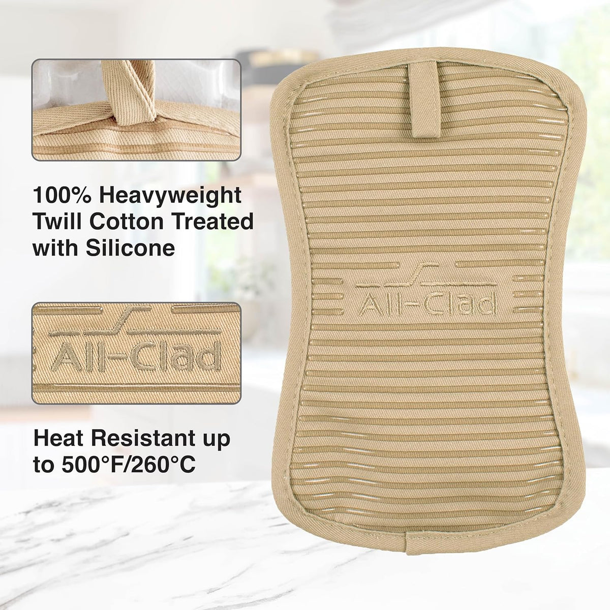 All-Clad Premium Pot Holder & Hot Pad: Heat Resistant to 500 Degrees - 100% Cotton, 10"x6.25" Hot Pad for Kitchen and Barbeque, (1-Pack), Cappuccino
