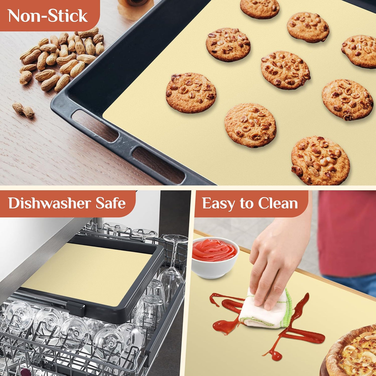 Silicone Baking Mat, 16 IN x 6 FT Free Cutting Baking Sheet,Non-Stick Reusable Dough & Pastry Mat,Non-Slip Silicone Mat Roll for Air Fryer Liner,Freeze Dryer,Oven Baking Pan,Kitchen Counter