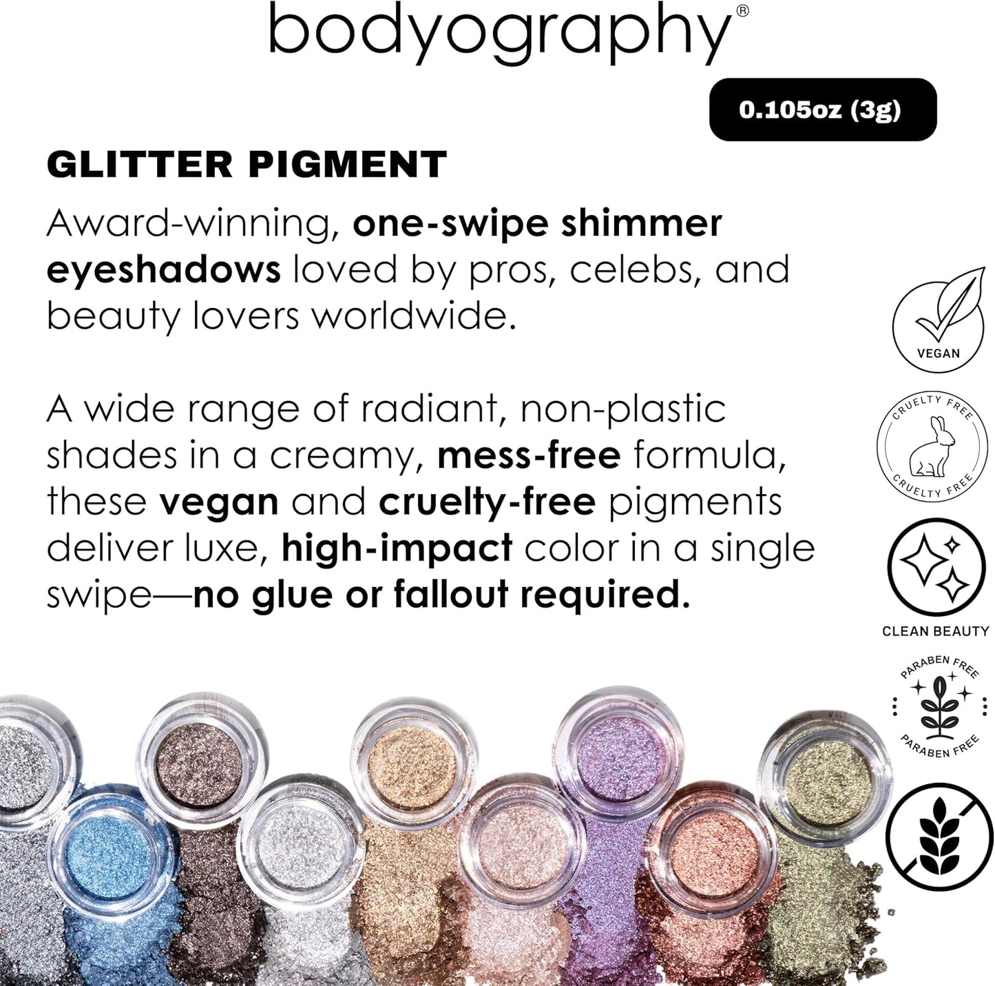 Bodyography Glitter Pigment Eye Shadow | Long Wear Shimmer Eyeshadow | Vegan, Talc & Paraben Free | Cream Powder Formula | Hue (Duo Chrome Purple) 1.5 g