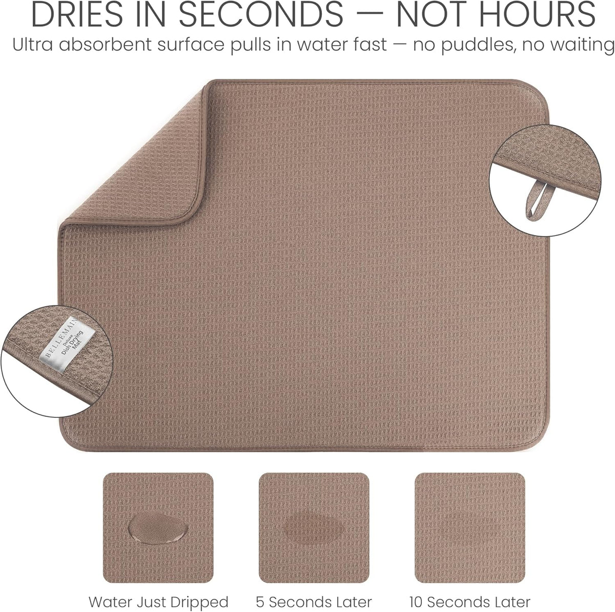 Bellemain XXL Dish Mat 24" x 17" ( LARGEST MAT ) Microfiber Dish Drying Mat , Super absorbent ( Mocha )