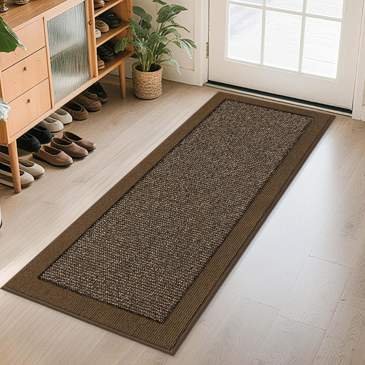 BEQHAUSE Indoor Door Mat 24" x 60", Dirt Trapper Door Mats Non-Slip Entryway Rugs Washable, Resist Dirt Absorbent Welcome Mat, Low Profile Floor Mats for Front Back Door and Entryway, Brown