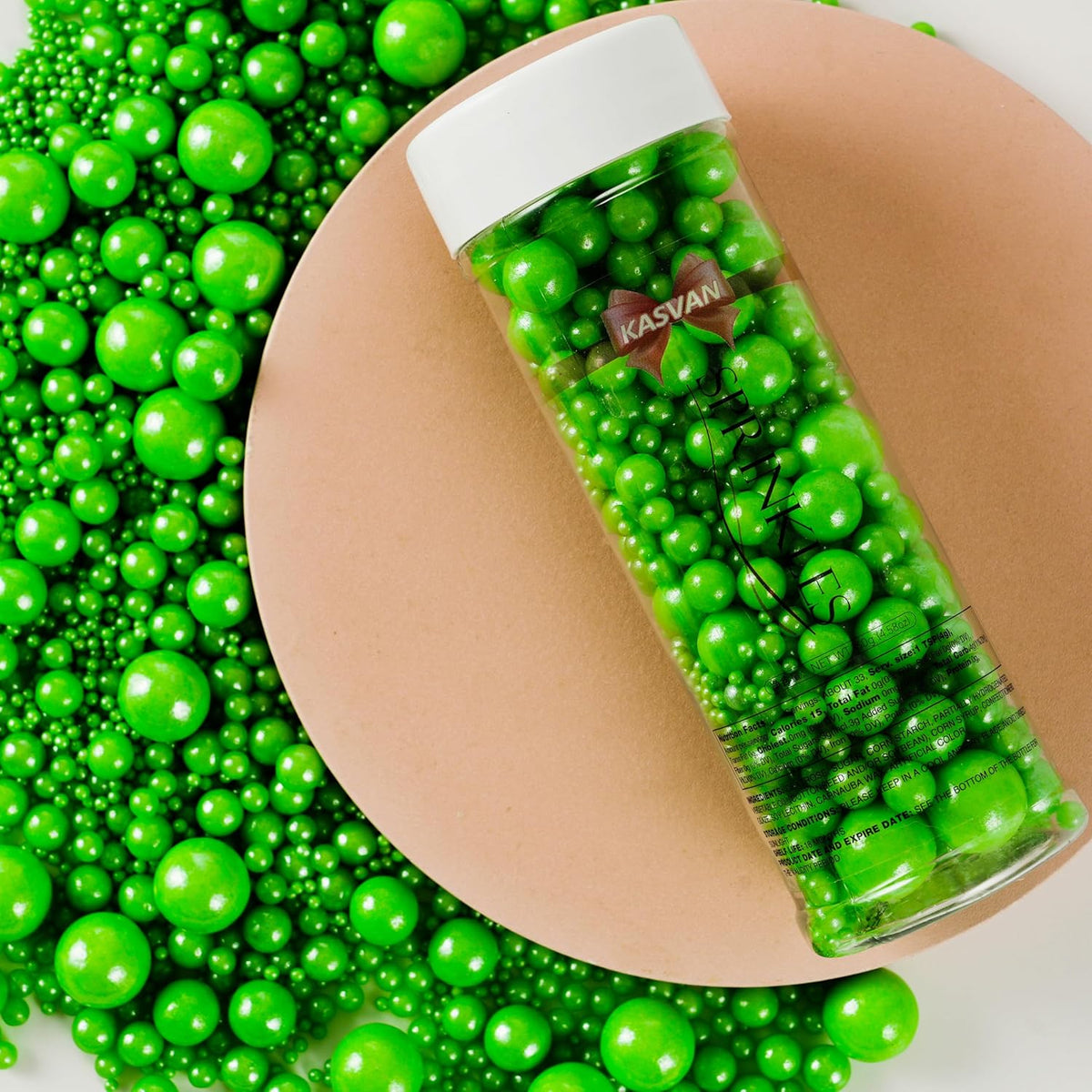 Kasvan Christmas Green Pearl Sugar Sprinkles - Edible Candy Pearls 130g/4.58 Oz, Mix Size, Baking Cake Decorations, Ice Cream Toppings and Cookie Decorating, Wedding Party Chirstmas Supplies