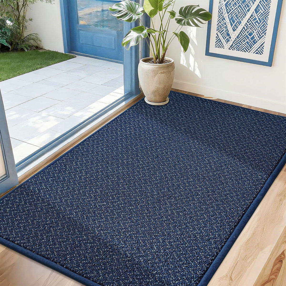 COSY HOMEER-Door-Mat 32"x48" Non Slip Absorbent Entryway Rugs Dirt Trapper Doormats Washable Entrance Mats Low Pile Welcome Floor Mat for Front Back Door and Entry Mats,Navy Blue