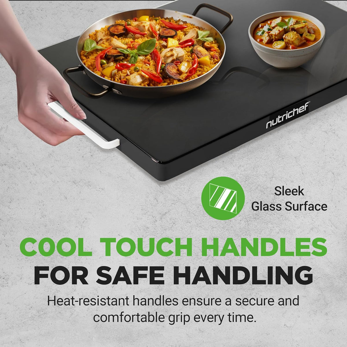 NutriChef Electric Warming Tray | Glass Surface Hot Serving Tray | Adjustable Temperature 140°F to 230°F | Energy Efficient & Space Saving | Perfect for Buffets,Parties & More | 21.2 x 16.5 IN | Black