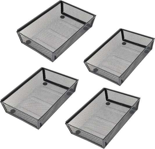 Mesh Tray Kitchen Drawer Utensil Cutlery Tray Office Supplies with Inter-locking Arm Drawer Dividers Organizer for Silverware, Flatware, Home,Office, School,Bedroom(9＂X6＂4pack) Black