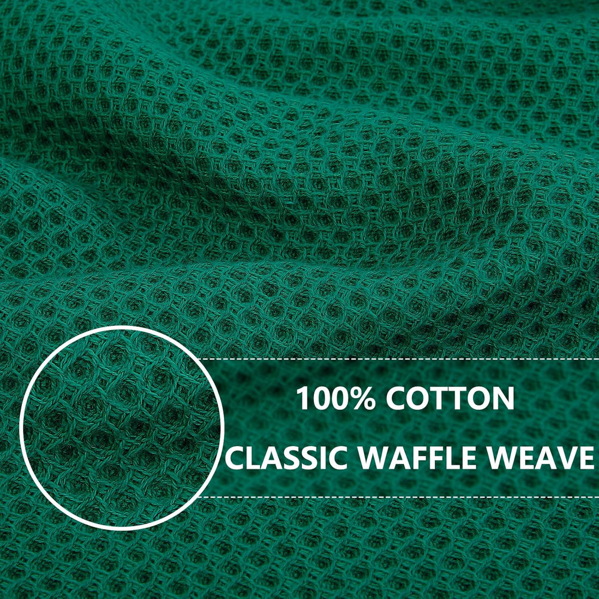 Homaxy 100% Cotton Waffle Weave Kitchen Dish Towels, Ultra Soft Absorbent Quick Drying Cleaning Towel, 13 x 28 Inches, 4-Pack, Dark Green