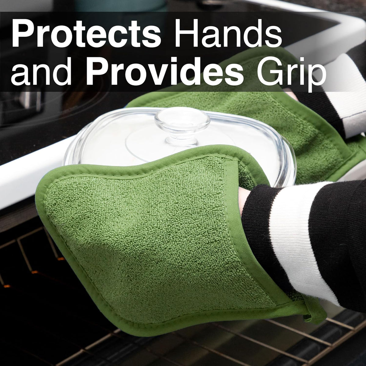 RITZ Terry Pocket Mitt & Hot Pad: Unparalleled Heat Resistant, Durable 100% Cotton – Ergonomically Designed for Optimal Grip – Easy-Care Machine Washable – 4-Pack, Cactus Green