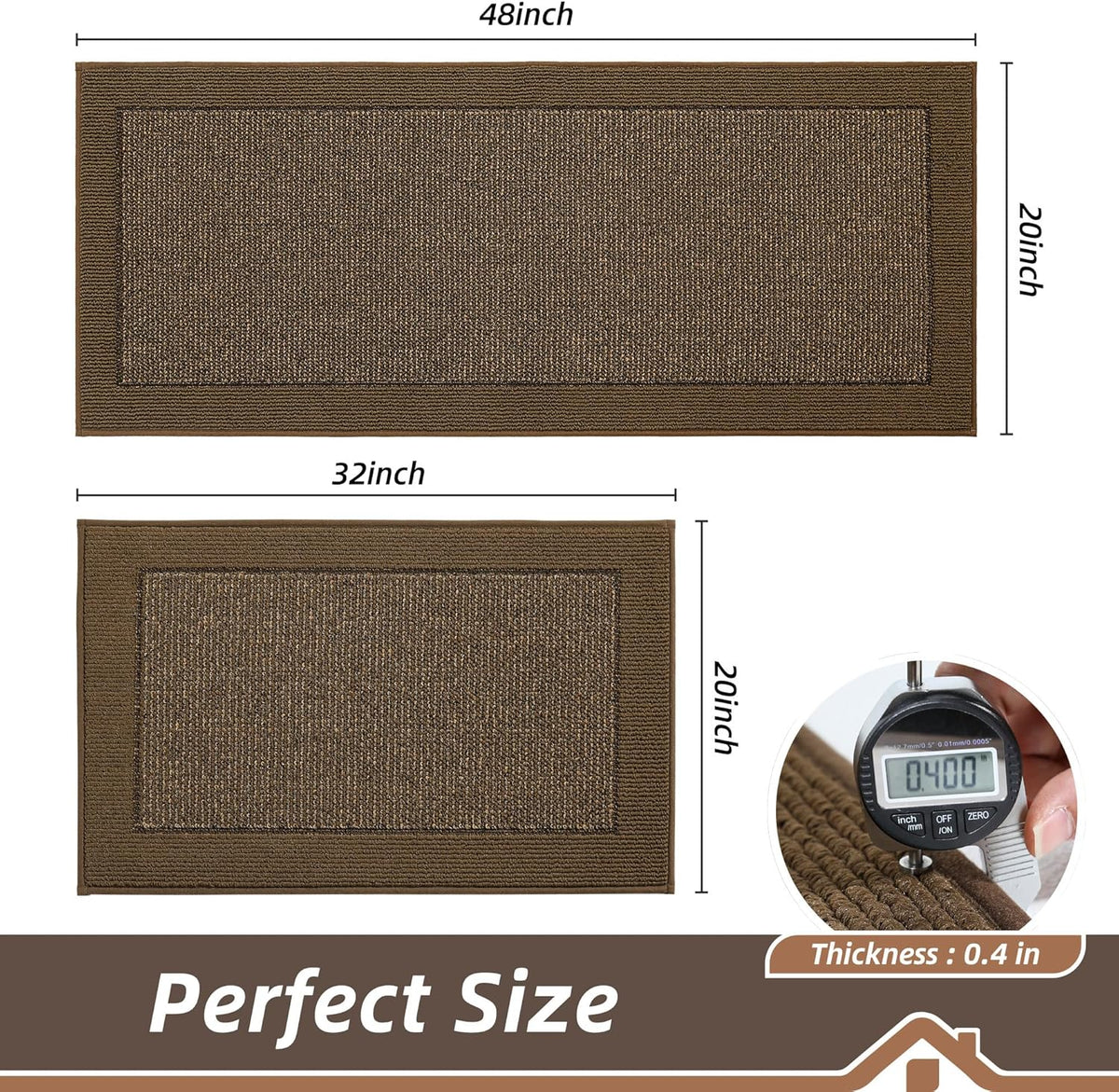 BEQHAUSE Kitchen Rugs and Mats Set of 2 Non-Slip Kitchen Mats for Floor, Absorbent and Stain Resistant Kitchen Runner, Machine Washable Rugs for Kitchen, Laundry & Sink, 20"x32"+20"x48", Brown