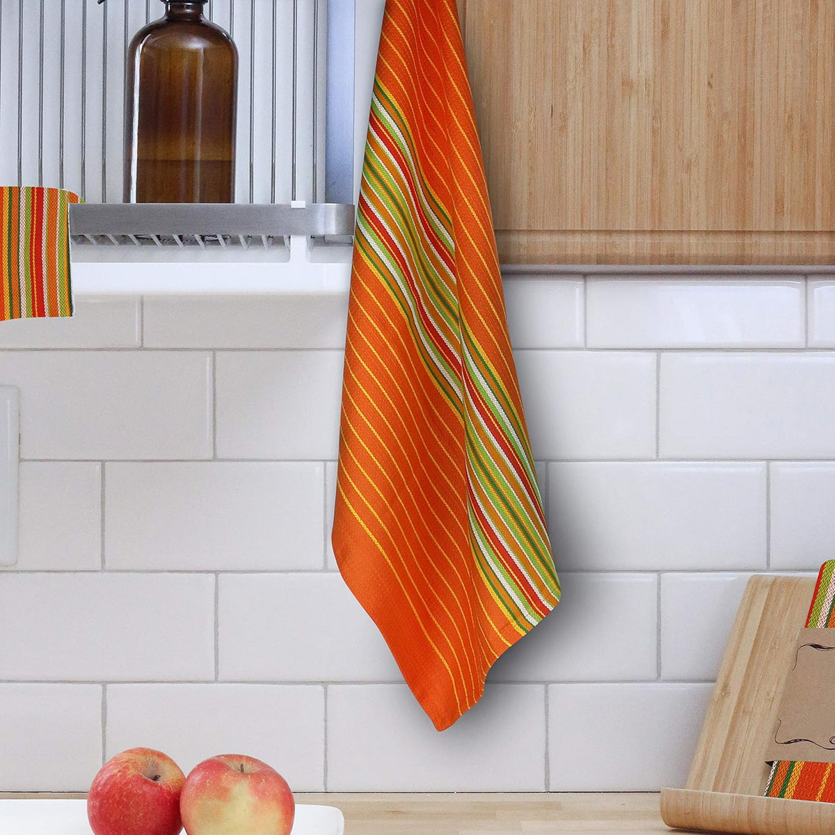 Urban Villa Kitchen Towels Waffle Stripes Dish Towels for Kitchen Orange Waffle Set of 6 Kitchen Towels Highly Absorbent 100% Cotton Over Sized 20X30 in with Mitered Corners Kitchen Hand Tea Towels