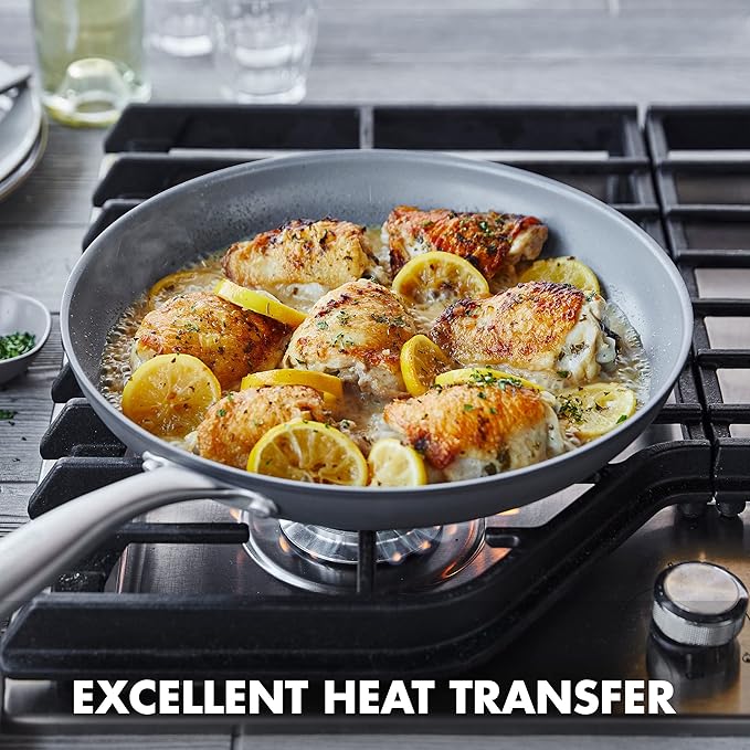 GreenPan Lima Hard Anodized 10" Frying Pan Skillet, Wood Spatula, Ceramic Nonstick, PFAS-Free Nontoxic Pots and Pans, Oven & Broiler Safe, Stainless Steel Handle, Cookware for Eggs & Omelet, Gray