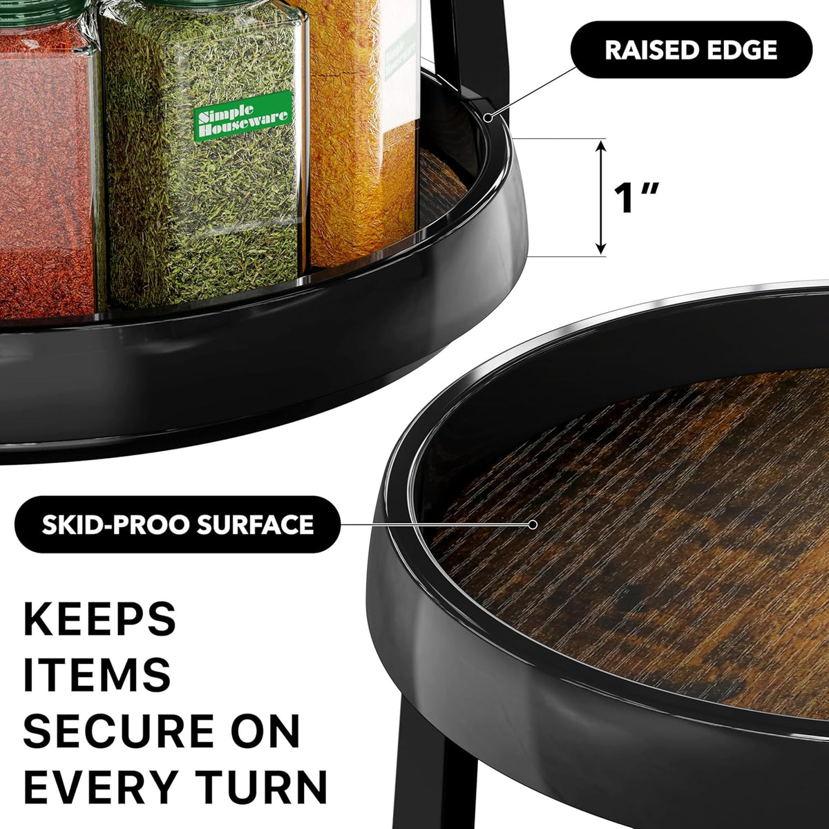 Simple Houseware 2-Tier Lazy Susan Spice Organizer, 10-Inch Diameter, Rustic Brown