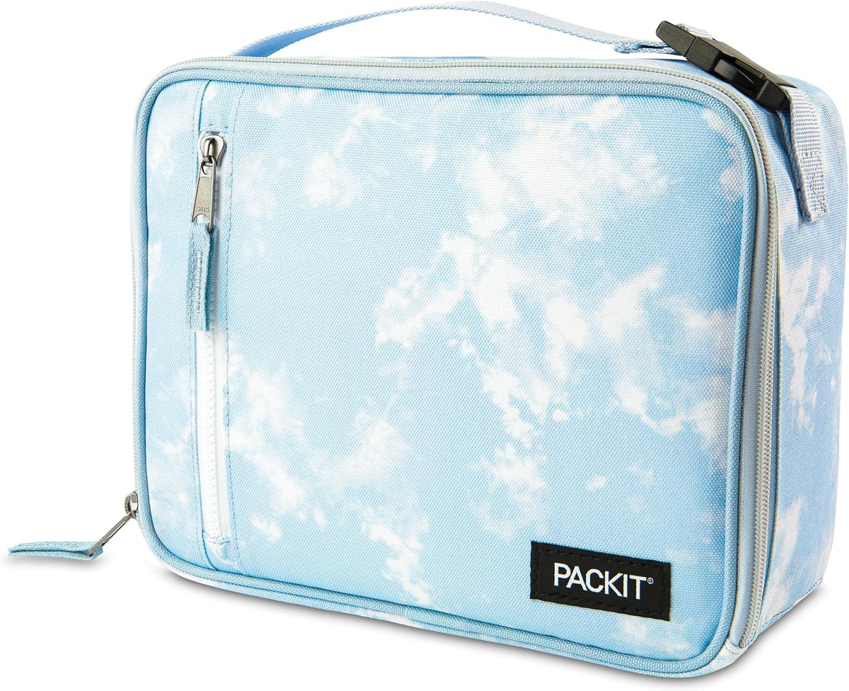 PackIt Freezable Classic Lunch Box, Blue Sky, Built with EcoFreeze Technology, Collapsible, Reusable, Zip Closure With Zip Front Pocket and Buckle Handle, Perfect for School Lunches