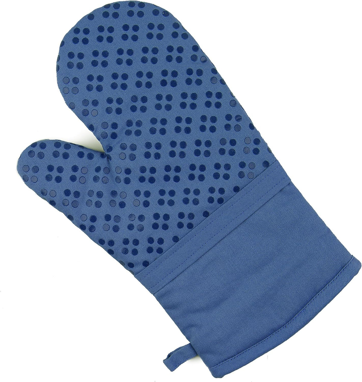 Sticky Toffee Oven Mitt and Pot Holder Set of 3 – Dark Blue Non-Slip Silicone Kitchen Hot Pads and Mitts, 100% Cotton Shell, Oeko-Tex Cotton