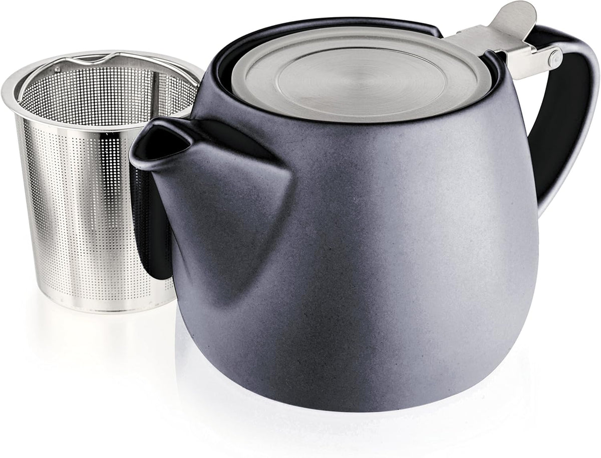 Tealyra - Pluto Porcelain Small Teapot Black - 18.2-ounce (1-2 cups) - Matte Finish - Stainless Steel Lid and Extra-Fine Infuser To Brew Loose Leaf Tea - 540ml