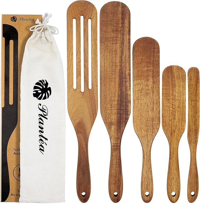 As Seen On TV, Spurtles Kitchen Tools Wooden, Plantéa Handmade Wooden Spoons for Cooking, Heat Resistant Spurtle Set Cooking Utensil For Non-Stick Cookware, Stirring, Mixing, Whisking, Serving
