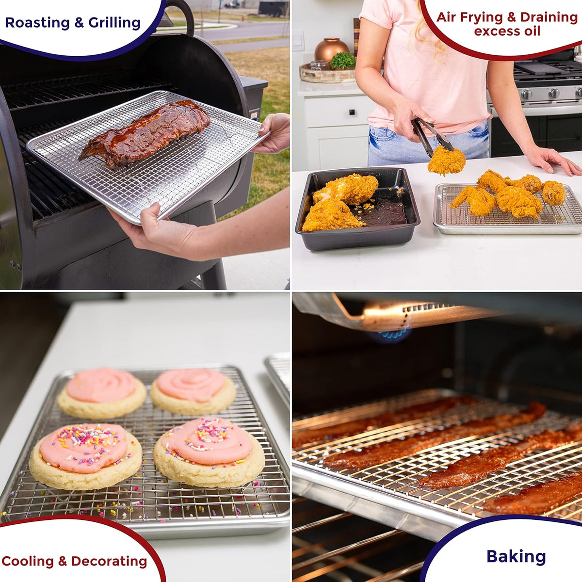 KITCHENATICS Aluminum Jelly Roll Pan 15x10 and Stainless Steel Rack Set, Baking Pan with Rack for Oven Cooking, Baking Sheet with Cooling Rack - Heavy Duty Sheet Pan and Bacon Rack