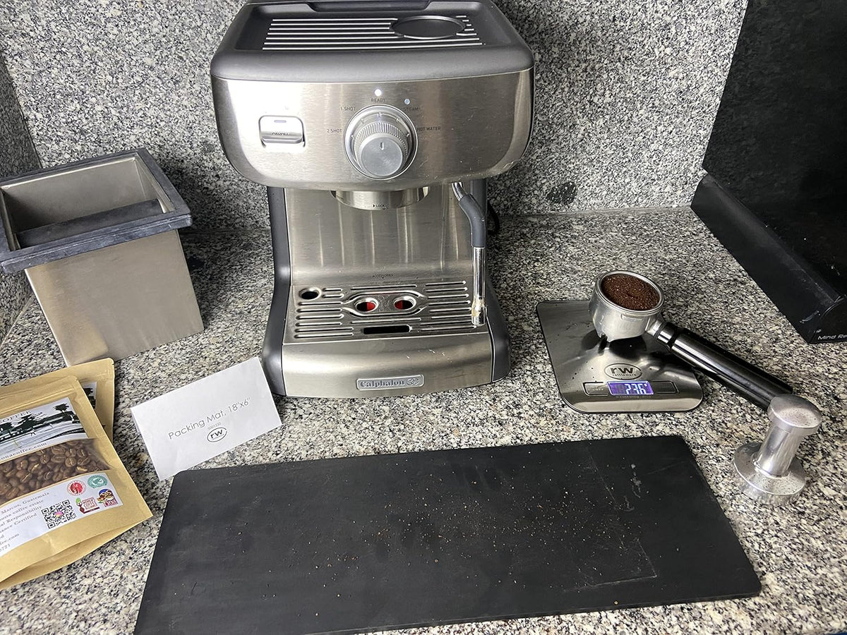 Rattleware 18" x 6" Premium Tamping Mat – Heat Resistant Non Slip Rubber Packing Surface for Espresso Bars, Coffee Counters – Protects Countertops and Keeps Workspace Clean