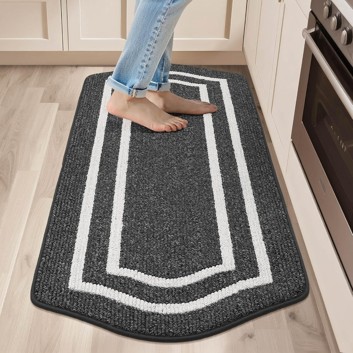 COSY HOMEER Kitchen Rugs and Mats 24"x48" Non Slip Kitchen Mats for Floor Washable Kitchen Runner Rug Stain Resistant Standing Mat for Kitchen,Sink,Polypropylene,Black