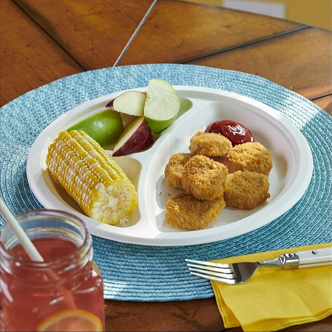 Hefty ECOSAVE Compostable Compartment Paper Plates, 10 1/8 Inch, 16 Count
