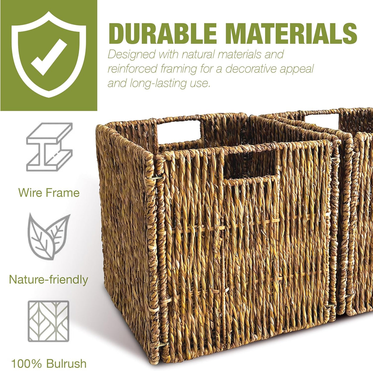 4 Pack Collapsible Storage Bins - 12x12 Wicker Storage Cubes, 12 inch Storage Baskets For Organizing, IKEA Shelves, Kallax Inserts, Closet, Office – Foldable Storage Basket For Shelves, Toys, Clothes