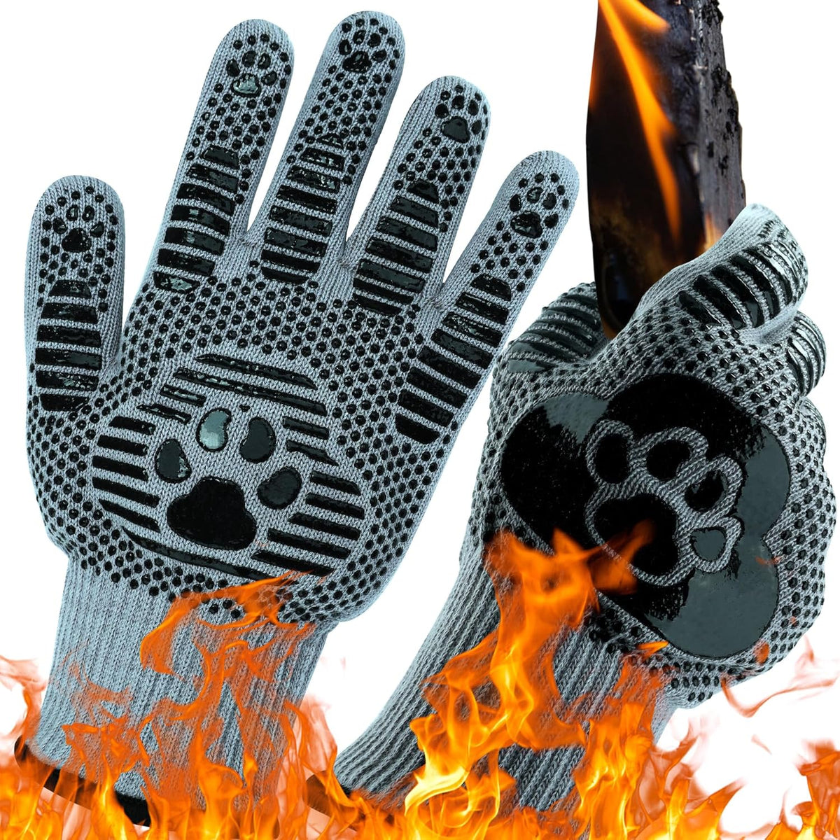 UBeesize BBQ Gloves (Bear Paw), 1472°F Heat Resistant Grill Gloves, Fireproof Oven Gloves for Cooking, Non-Slip Fire Gloves for Grilling, Barbecue, Smoker, Baking, Frying