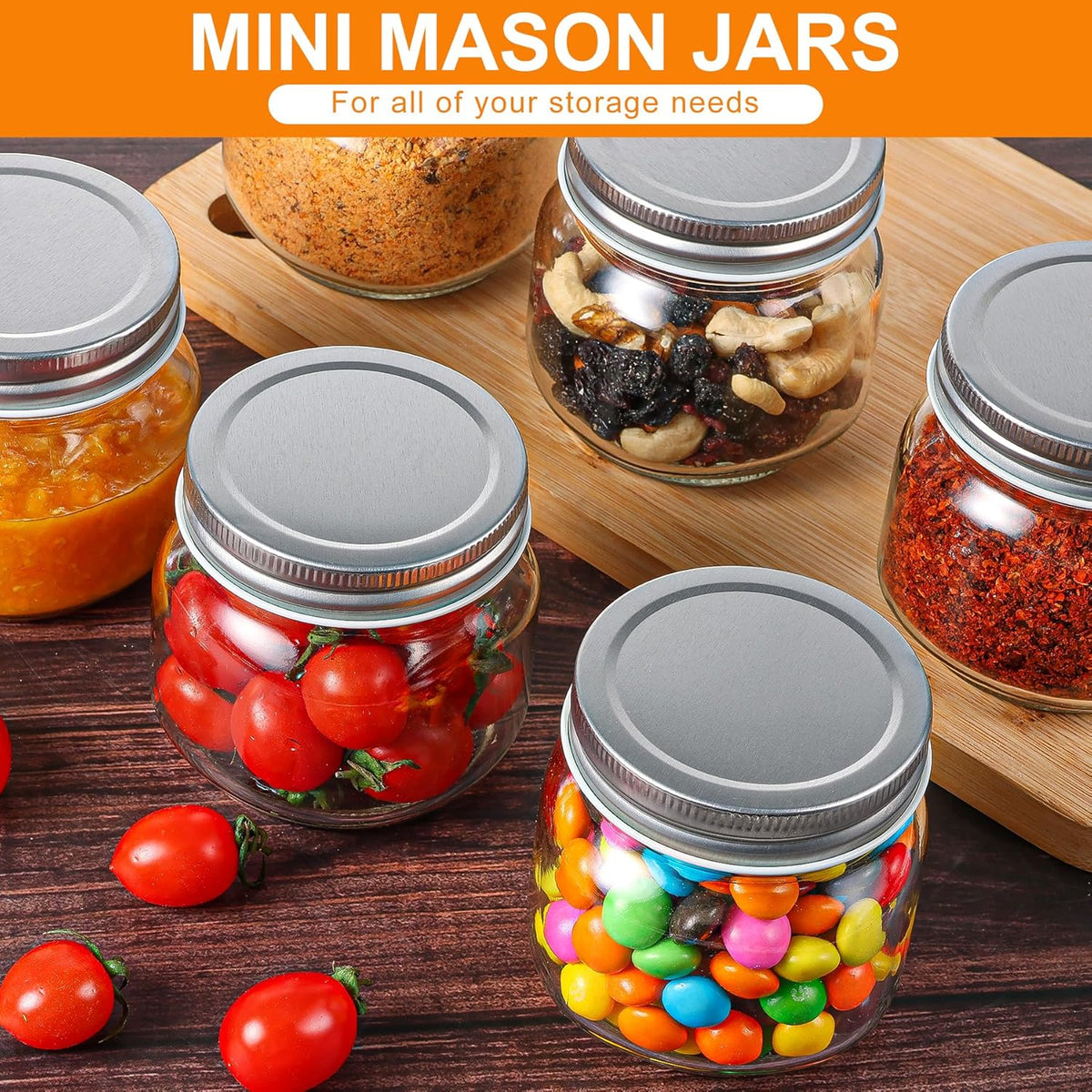 12 Pack Small Mason Jars with Labels, 8 oz Glass Jars with Metal Lids, Half Pint Canning Jars for Jelly, Jam, Honey, Pickles, Spice, Overnight Oats, Food Storage, Candle & DIY Present