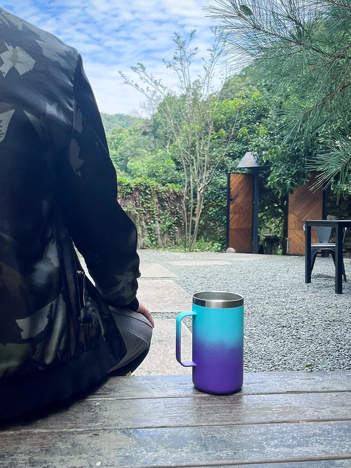 KXIAOCHEN 20oz Insulated Coffee Mug with Lid, Stainless Steel Coffee Cup, Double Wall Vacuum Coffee Tumbler with Handle, Premium Thermal Travel Coffee Mug (Blue Green+Purple)