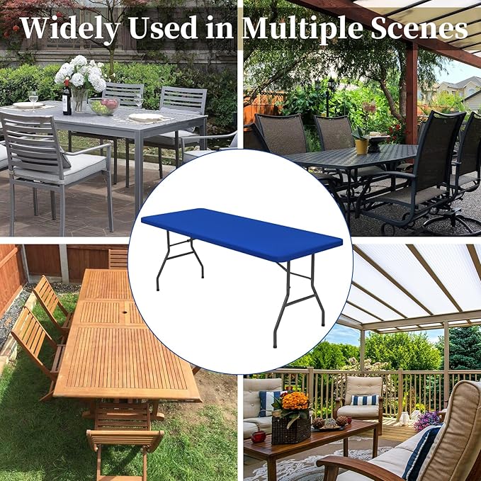 6 Pack Stretch Fabric Table Top Cap Cover, fits 8' Tables, Spandex Table Covers Washable Elastic Rectangle Tablecloth Protector for Indoor Outdoor Party Picnic Wedding, Royal Blue, 30" W x 96" L