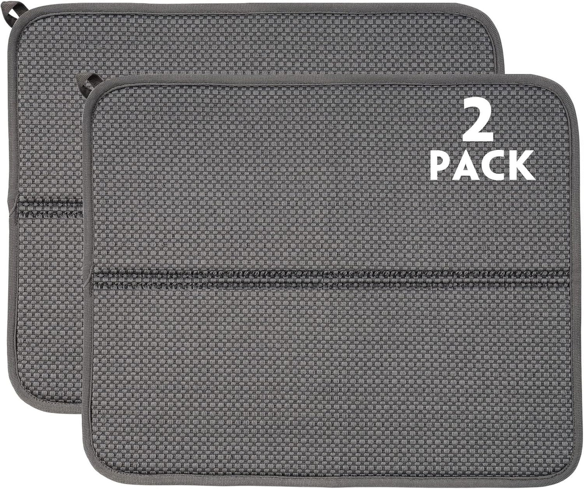 2 Pack Dish Drying Mat for Kitchen Counter, Absorbent, Microfiber Dishes Drainer Mats, Multiple Usage Dish Drying Pad 14 x17 inches