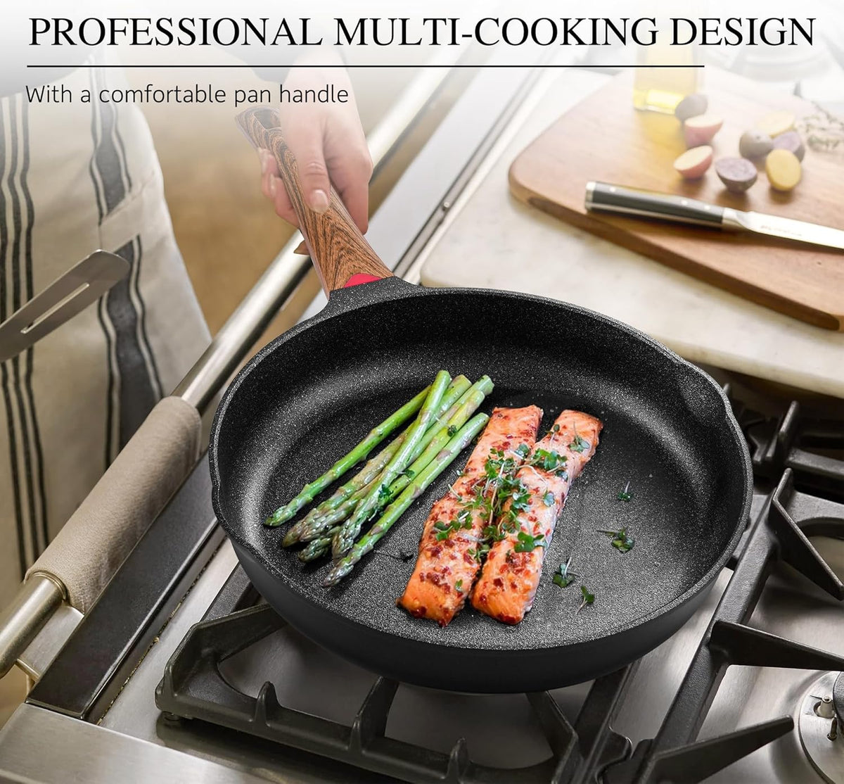 Vinchef 12.5" Non Stick Frying Pans, Skillet with Lid Used for All Stoves, Induction Non Toxic Cookware, Cooking Pans Nonstick Capable of Kitchen