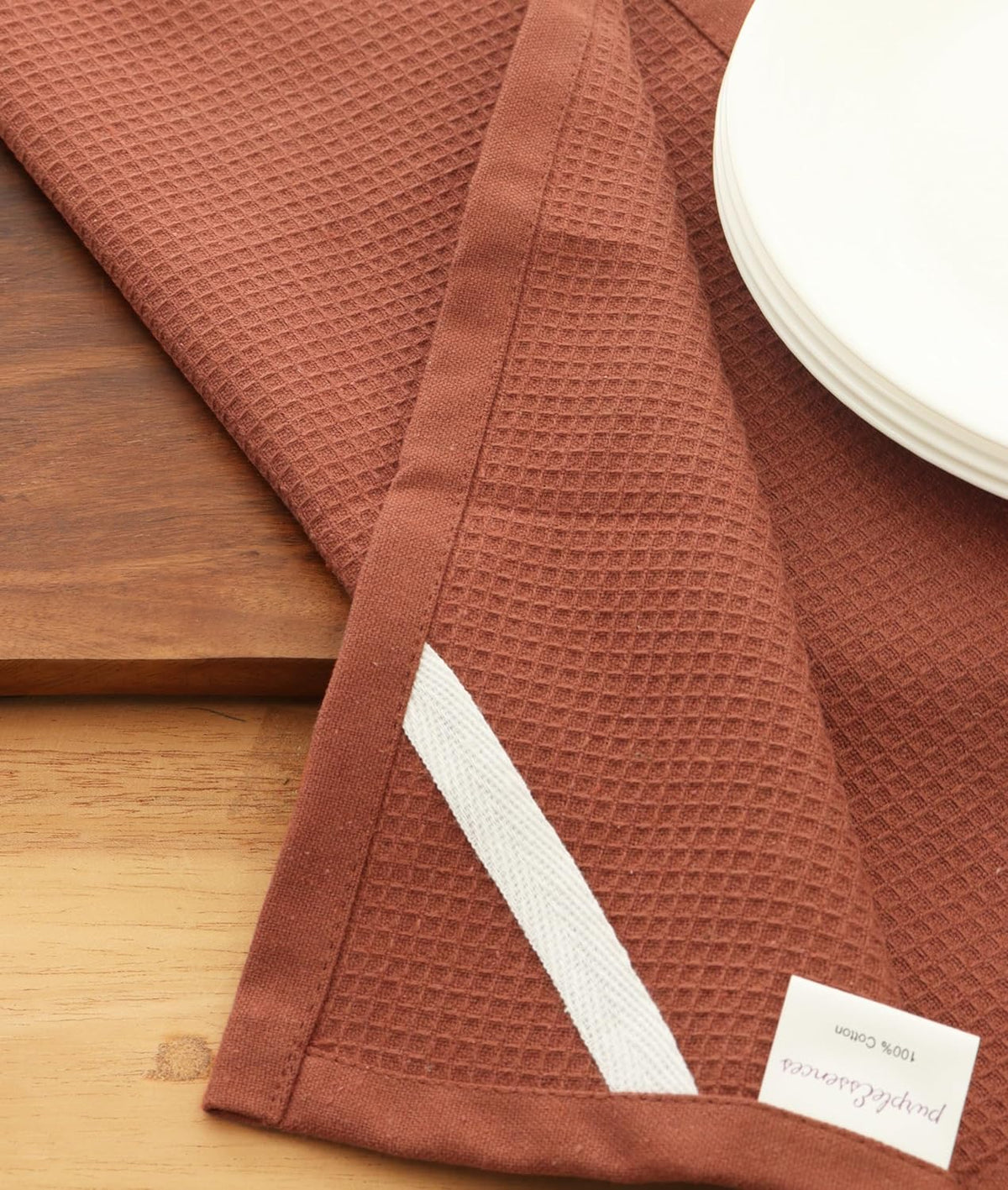 PurpleEssences Rust Waffle Weave Kitchen Towel, 100% Cotton - 15 x 25 Inches, with Hanging Loop Ultra Soft Absorbent Quick Drying Dish Cloth, Tea and Hand Towels, 6 Pack - Spring Summer - Rust