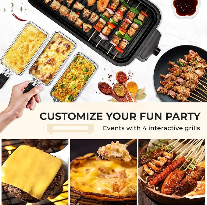 Pukomc Electric Indoor Grill,2 in 1 Indoor Grills for Kitchen with Grill Net & Non-Stick Cooking Removable Plate, Temperature Control, Dishwasher Safe, 1700W Black