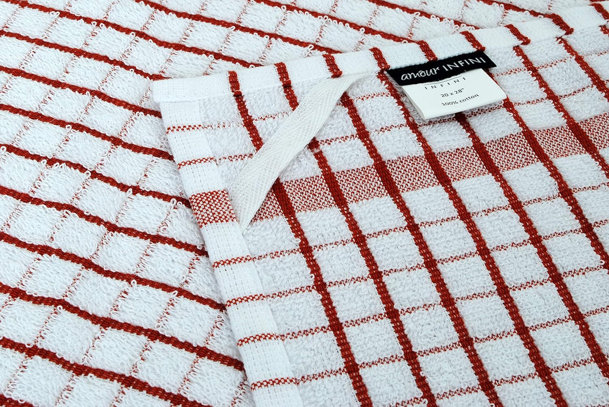 AMOUR INFINI Kitchen Towels Set of 4 - Highly Absorbent, Super Soft Terry Cotton 20x28 Inch Dish Towels with Hanging Loop - Hand & Tea Towels for Cleaning & Drying Dishes (Rust)