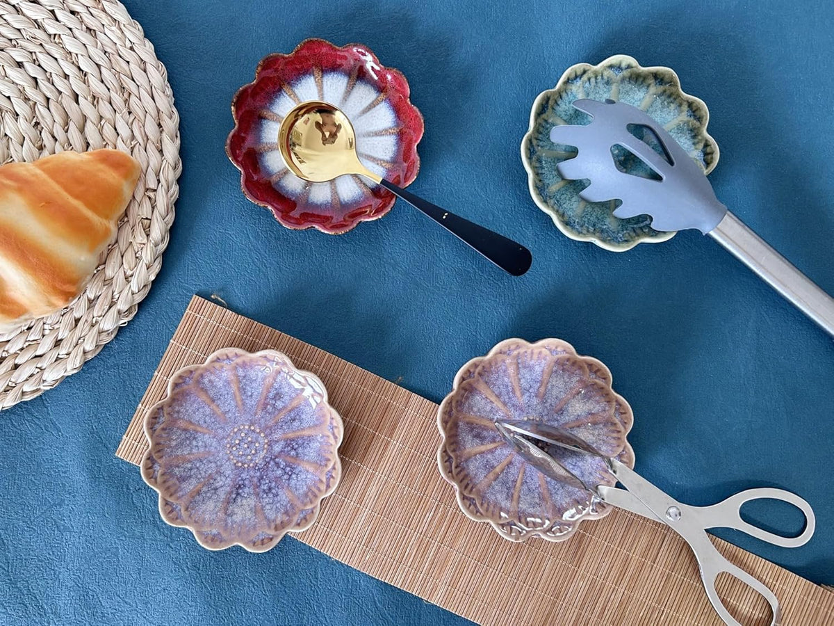 Ceramic Spoon Rest for Stove Top, Flower Cute Spoon Rest for Kitchen Counter, Cooking Spoon Holder for Kitchen Counter, Utensil Rest Spatula Rest Ladle Holder Tong Rest, 1 PC (Retro, Lavender Purple)