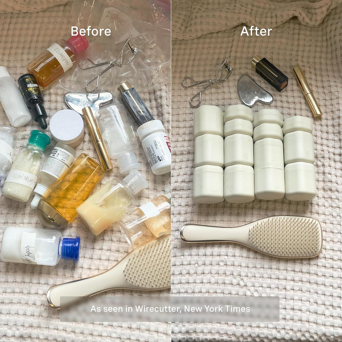 Cadence Travel Containers Basic Skincare Set - Magnetic Containers with Lids,Carry On Travel Essentials For Women/Men - 3 Small Capsules (0.56oz) - Cleanser, Moisturizer & Sun-Icon Labels - Sand
