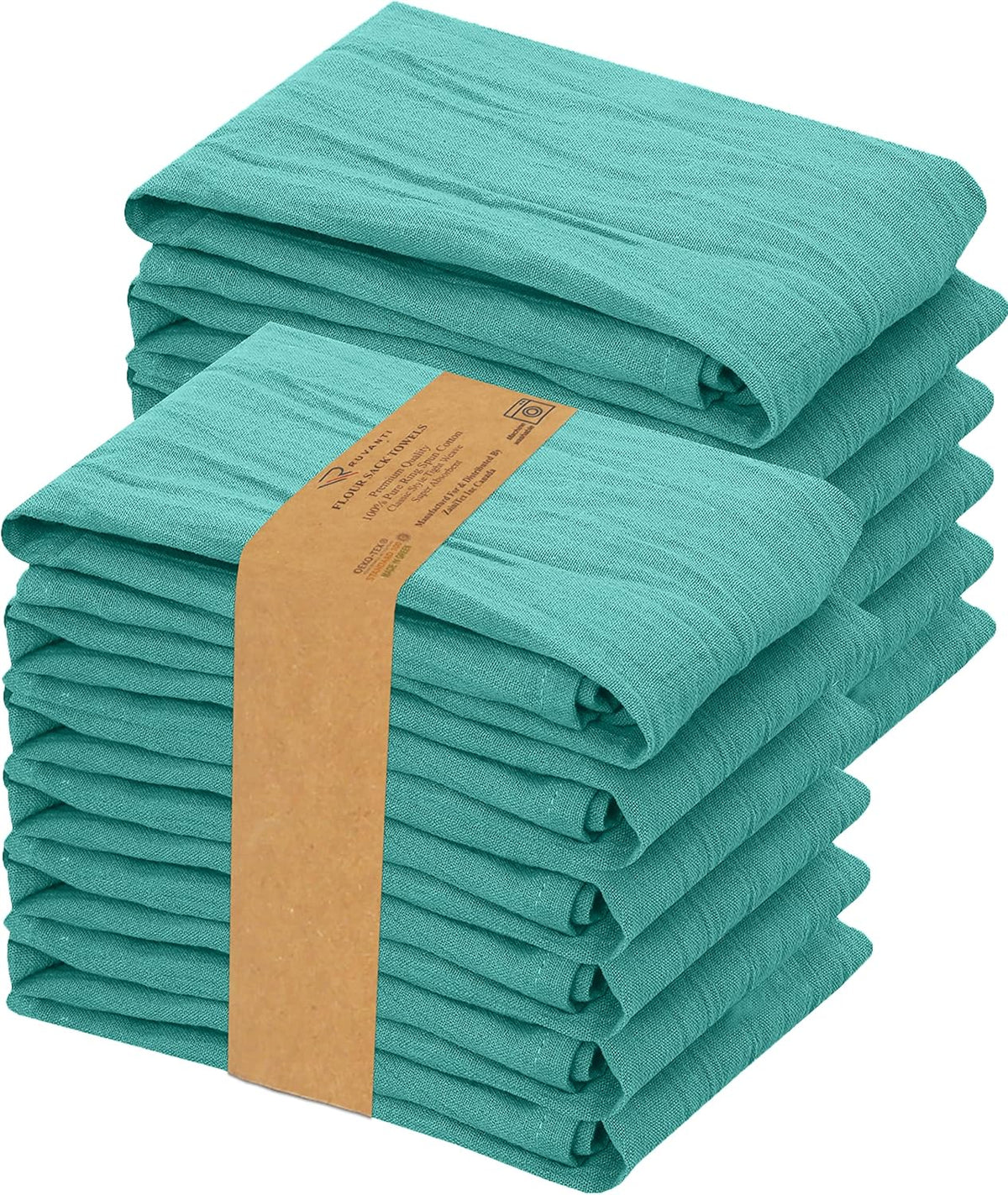 RUVANTI Flour Sack Towels 12 Pack 28 x 28 Inches, Ring Spun 100% Cotton Dish Towel, Machine Washable, Absorbent - Flour Sack Kitchen Towels for Drying and Cleaning - Turquoise