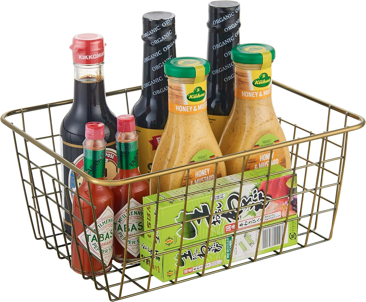 Wire Kitchen Storage Basket 5 Packs,Perfect Pantry Organization Accessories Baskets,Laundry Basket,Countertop Organization,Suitable for Kitchen,bathroom,bedroom,Tabletop,Stackable,Bronze