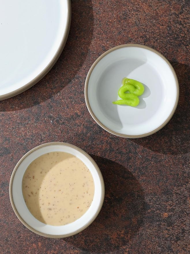 famiware Nature Ceramic Soy Sauce Dish, Dipping Bowls Set of 6, 3 oz Dipping Sauce Bowls/Dishes/Cups/Plates, Small Serving Bowls for Side Dishes, Condiments, Sushi, Appetizer, Dessert, Snowy White