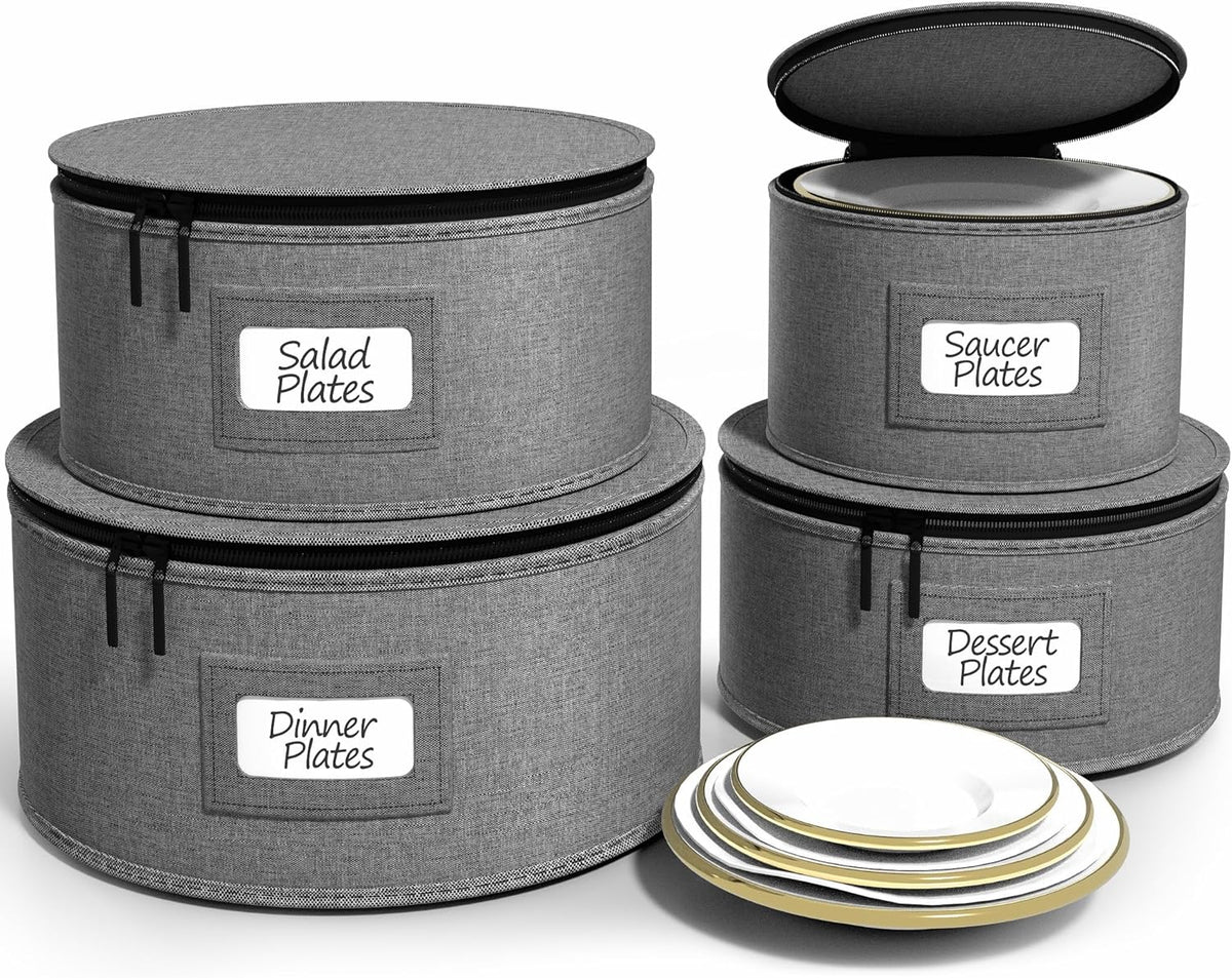 Sorbus China Storage Containers - Hard Shell Dish Storage Containers for Organizing, Moving Supplies, Party - 4 Stackable Plate Carrier Set for Dinnerware, Plate Organizer with Felt Plate Protector